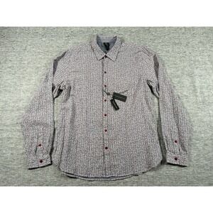 John Varvatos Star USA Shirt Mens Large Floral Stripes Reversible Buttons
